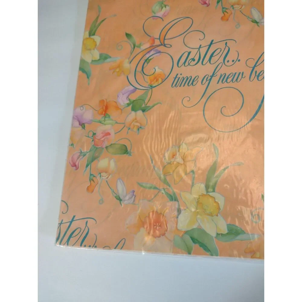 Vintage Hallmark Easter Peach Pastel‎ Floral Daffodil Gift Wrap Wrapping Paper